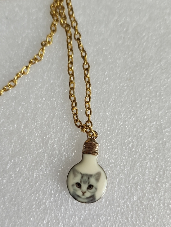 Hand Crafted Jewelry - Hand Crafted Gold-Tone Necklace with White Cat Charm